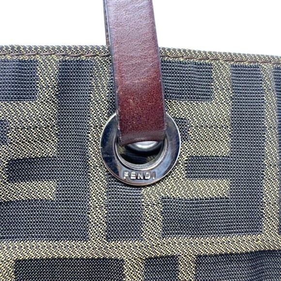 Fendi FF Logo Zucca Bag Shoulder Strap Tote Purse Brown Black Canvas Monogram - Picture 9 of 9